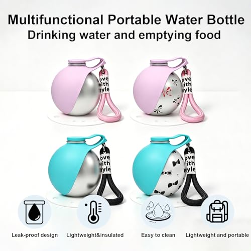 Leak Proof Portable Stainless Steel Dog Water Bottle, Flip-Top Silicone Bowl for Small Dog & Cat, Insulated Hot & Cold Retention, One-Hand Easy Use for Walking & Hiking, 10oz Blue(No Print) - color: Blue