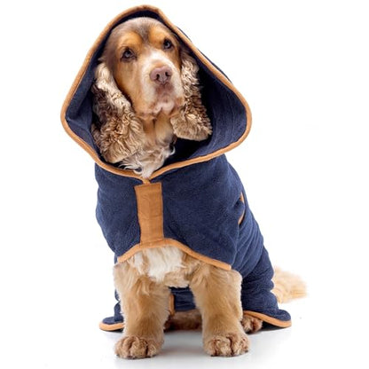 Lucky Pooch® Dog Robe - Luxurious Dog Bathrobe - Ultra Absorbent Dries Your Dogs in Minutes! Double-Layer, Super Soft Towel and Bath Robe All in One (M, French Navy) - color: French Navy, size: M