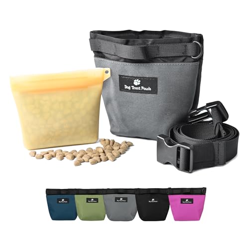 Dog Treat Pouch for Training,2 Cup Capacity with Silicone Liner for Dry or Wet Food,Fanny Pack for Dog Walking and Puppy Rewards,Hands-Free Adjustable Waist Carry Bag (Gray) - color: Grey