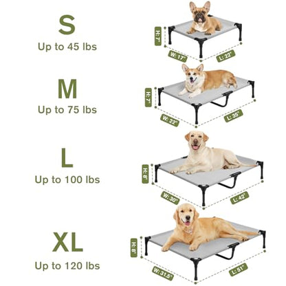 Elevated Dog Bed 42 Inch - Breathable Raised Pet Bed for Large Dogs, Waterproof Dog Cot Bed Easy to Assemble, Durable Portable Pet Cot with Non-Slip Feet, Grey
