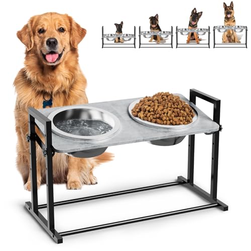 Elevated Dog Bowls for Large Dogs, 4 Height Adjustable Tilted Raised Dog Bowl Stand with 2 Stainless Steel 90 oz Bowls, 13.6" Tall Dogs Bowl Stand Feeder for Medium & Large Breed - color: Large & Medium Dogs