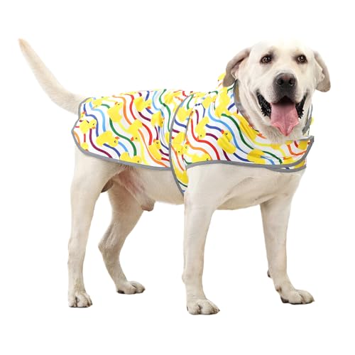 Dog Raincoat for Large Dogs Waterproof Jacket Hooded Rain Coats with Reflective Strips Leash Hole & Poncho Adjustable Fit (Rainbow,XL) - color: Rainbow Ducks, size: X-Large
