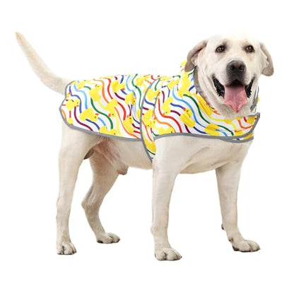 Dog Raincoat for Large Dogs Waterproof Jacket Hooded Rain Coats with Reflective Strips Leash Hole & Poncho Adjustable Fit (Rainbow,XL) - color: Rainbow Ducks, size: X-Large