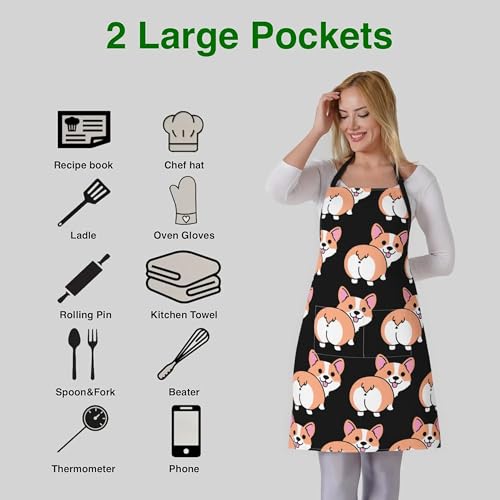 Dog or Paw Apron - 33" x 28" Large with 26" Waist Ties, Lightweight, with 2 Pockets for Your Cooking Essentials - style: Corgi