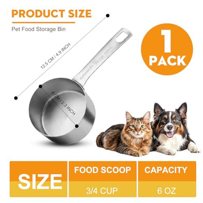 3/4 CUP Measuring Cup,Stainless Steel Measuring Cups for Cooking and Baking,Metal Pet Scooper for Dog Cat Bird Foods