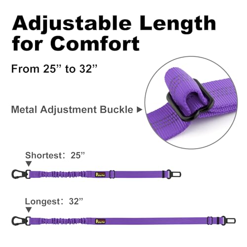 Plutus Pet Dog Seat Belt for Car, Adjustable Dog Car Harness with Carabiner Clip, Reflective Safety Dog Seatbelt Leash with Elastic Bungee, Purple - color: Purple