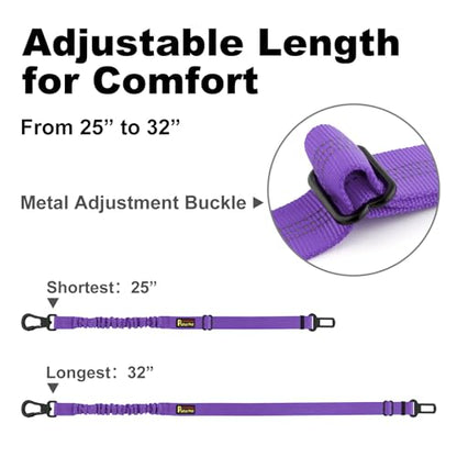 Plutus Pet Dog Seat Belt for Car, Adjustable Dog Car Harness with Carabiner Clip, Reflective Safety Dog Seatbelt Leash with Elastic Bungee, Purple - color: Purple