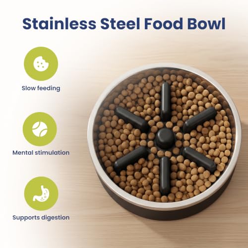 PawsPik 64oz 18/8 Stainless Steel Slow Feeder Dog Bowl, Double-Wall Non-Slip Metal Dog Bowl for Fast Eating Medium & Large Breeds, Detachable Slow Feeder Insert, Dishwasher Safe (Eclipse Shadow Black) - color: Eclipse Shadow Black