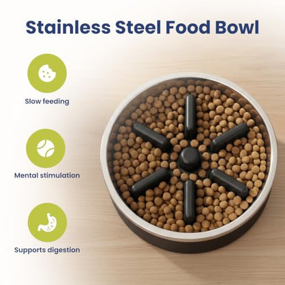 PawsPik 64oz 18/8 Stainless Steel Slow Feeder Dog Bowl, Double-Wall Non-Slip Metal Dog Bowl for Fast Eating Medium & Large Breeds, Detachable Slow Feeder Insert, Dishwasher Safe (Eclipse Shadow Black) - color: Eclipse Shadow Black