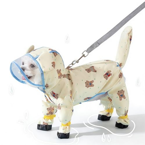 Waterproof Dog Raincoat Full Coverage 4 Legs with Hood Reflective Strips Leash Hole Premium Pet Rainwear for Small Dogs (Little Bear, L-for 8-13lb) - color: Little Bear, size: L-For 8-13lb