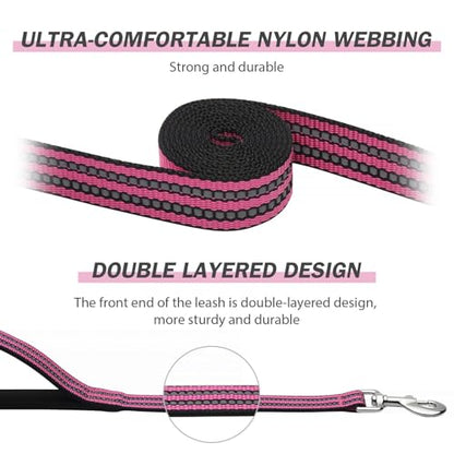 Hikiko Heavy Duty Dog Leash Strong Two Padded Soft Handles Dog Leash for Medium and Large Dogs (Pink,4FT) - color: Pink, size: 1 in x 4 ft