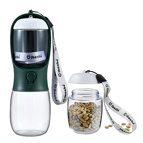 Cibaabo Dog Water Bottle with Food Container, Travel Puppy Water Bowl, Portable Pet Dispenser, Dog Stuff Accessories Items, Puppy Essentials Necessities for Yorkie Chihuahua Cat Walking and Hiking - color: #08 Dark Green, size: 10oz