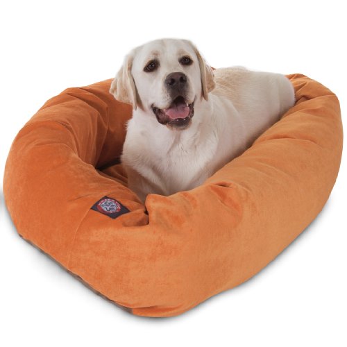 Majestic Pet 40 Inch Micro Velvet Calming Dog Bed Washable – Cozy Soft Round Dog Bed with Spine for Head Support - Fluffy Donut Puppy Mat 40x29x9 (inch) Large – Orange - color: Orange