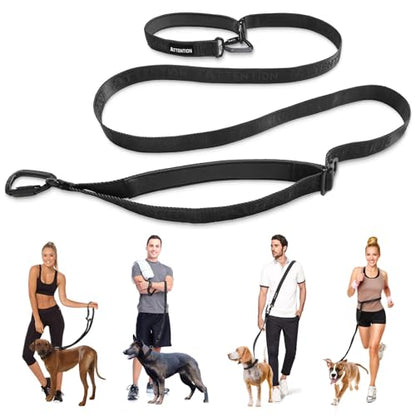 Heavy-Duty Tactical Dog Leash for Medium & Large Dogs, 6-in-1 Hands-Free Lead for Training, 4-7.5FT Adjustable Waist Belt for Walking (Onyx Black) - color: Black