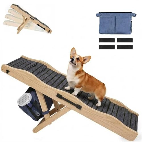 Dog Ramp for High Bed with Wave Design, Adjustable Height Pet Ramp 19"-26", Heavy Duty Dog Ramp for Couch Sofa, Portable Pet Stairs with Storage Bag & Non-Slip Pad for Medium Dogs - color: 40"l Medium