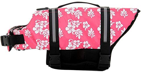 Izefia Dog Life Jacket Swimming Safety Coat Floatation Life Vest Life Saver with Handle for Small Dog Puppy Large Dog (Pink Flower, XXS) - color: Pink Flower, size: XX-Small
