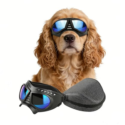 Namsan Dog Goggles Small Breed, Wide Snout & Soft Frame, Tactical Driving Sunglasses for Dogs Small to Medium Breed, Anti-UV Dog Eye Protection, Windproof Dustproof, Adjustable, Blue Lens - color: (Small)Blue Lens