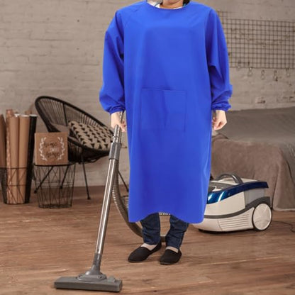 HOMSFOU Waterproof Apron with Long Sleeves Oilproof and Easy to Maintain Smock for Dishwashing Kitchen Work - color: Blue