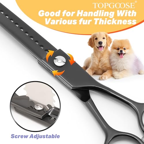 7.5" Dog Grooming Scissor - Professional Thinning Chunker Shear with 18 Teeth Japanese Stainless Steel Hair Scissors for Dogs, Cats and Other Pets (Chunker, Black) - color: Black