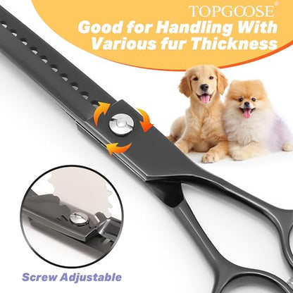 7.5" Dog Grooming Scissor - Professional Thinning Chunker Shear with 18 Teeth Japanese Stainless Steel Hair Scissors for Dogs, Cats and Other Pets (Chunker, Black) - color: Black
