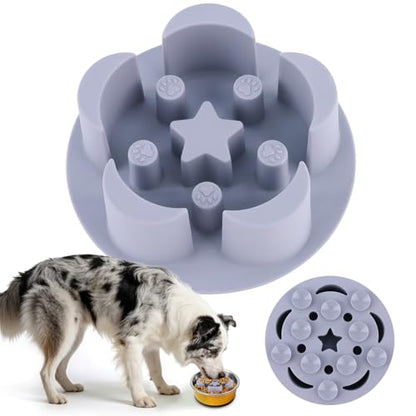 Slow Feeder Dog Bowls Insert, Soft Silicone Dog Slow Feeding Insert with 10 Upgraded Suction Cups, 4.5"×1.5" Compatible with Regular Dogs Bowls（Grey） - color: Grey, size: 4.5"x1.5"