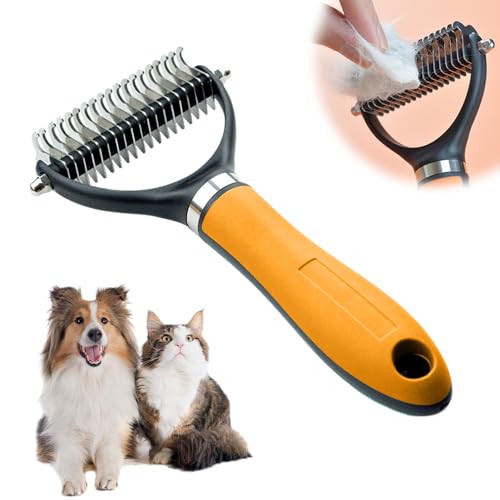 Double-Sided Self-Cleaning Pet Grooming Brush,2026 New Ergonomic Undercoat Rake,Gentle Detangler Brush for Long Thick Pet Hair,Professional Grooming Tool (Orange-10Teeth/19Teeth) - color: Orange-10Teeth/19Teeth