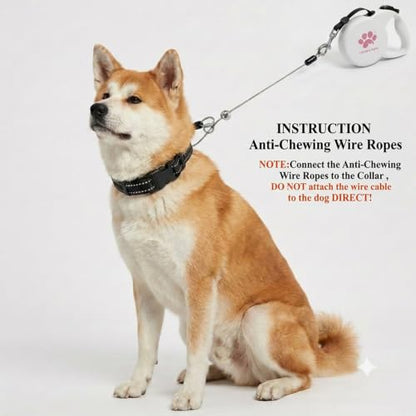 Chew Proof Retractable Dog Leash for Medium Dogs up to 44lbs, 16ft Heavy Duty Dog Lead with Anti-Chewing Steel Wire Rope, Tangle-Free, One-Hand Brake & Lock, White M - color: White, size: Medium