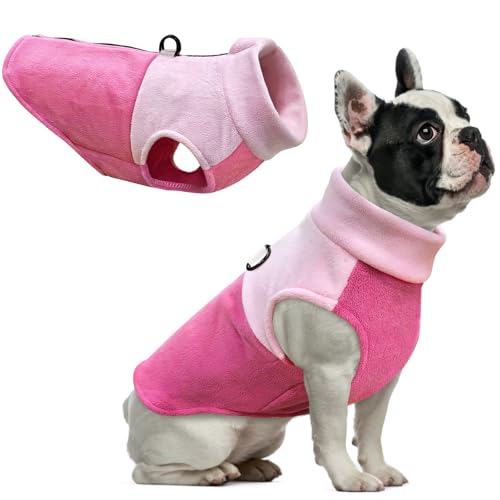 Idepet Dog Fleece Vest Sweater Zip Up Warm Pullover Dogs Jacket with D-Ring Leash Winter Cold Weater Coat Pet Sweatershirt Clothes Hoodie for Small Medium Dogs Boy Girl (Pink/Rose Red, XXS) - color: Pink/Rose Red, size: XXS