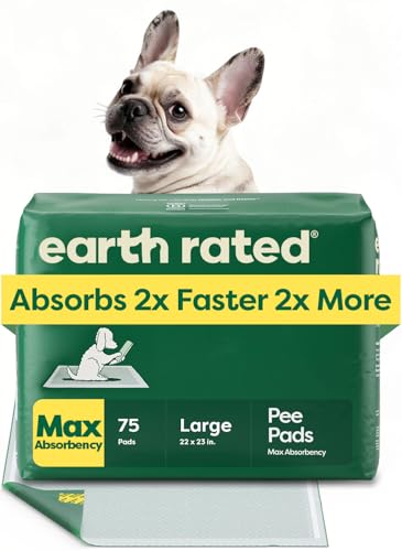 Earth Rated Puppy Pads, Max Absorbency Pee Pads for Dogs, Absorbs 2X Faster & 2X More, Leak Prevention, Potty Training, Fragrance-Free, Unscented, Regular [L], 22” x 23”, 75 Count - size: Regular [L] 22"x23" 75-ct