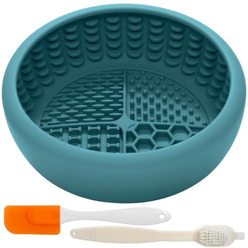 Dog Lick Bowl for Large Dogs, Lick Mat, Slow Feeder Lick Bowl with Brush and Scraper,Strong Suction, Freeze Licking Bowl for Anxiety Relief, Enrichment & Distraction, Dishwasher Safe 7.6 * 3.5 inch - color: Teal