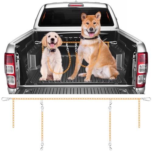 Chain Truck Bed Dog Tether for Two Dogs,Adjustable Double Safety Chew Proof Metal Truck Bed Dog Leash System for Pickup, SUV, Cars & Trucks (Yellow) - color: Yellow