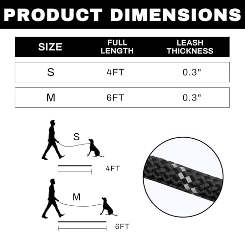 Arblina Slip Leads Dog Leash, 1/3" x6ft Full Reflective No Pull Rope Leash with Double Handle, 360°Swivel Anti-Tangle Heavy Duty Training Lead for Large Medium Small Dogs - color: Black, size: 1/3" x 6FT