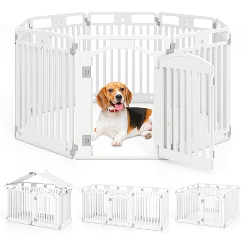 PETSITE 8-Panel Plastic Dog Playpen with Door, 32 Inch Tall Portable Shape-Customizable Pet Playpen Indoor Outdoor, Ideal for Small & Medium Dogs and Puppies, Easy to Assemble - size: 32"H x 24"W （8 Panels)