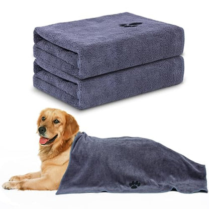 WOUSEDO Microfiber Dog Towels for Drying Dogs,40'' X 23.6'', Super Absorbent and Soft Pet Grooming Towel, Perfect Shower & Bath Supplies for Dogs(2-Pack Grey) - size: 2-Pack
