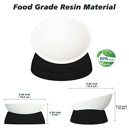 Elevated Cat Bowl, Adjustable Raised Slanted Food Bowl for Cats and Small Dogs, Wide Shallow PP Dish with TPR Non Slip Base, Whisker Friendly, 17 oz - color: Milky White, Black