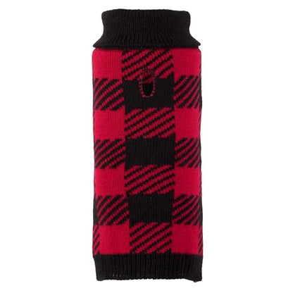 THE WORTHY DOG Buffalo Turtleneck Sleeveless Dog Sweater – Warm Pullover Dog Clothes with Leash Opening, Acrylic Double Knit & High-Cut Belly - Black, X-Small - color: Buffalo Turtleneck - Black/Red, size: X Small