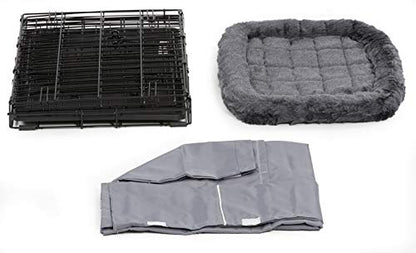 MidWest Homes for Pets Double Door 24-inch Dog Crate Kit, Bundle Includes a Two-Door Cage, Matching Gray Bed and Crate Cover, For Small Breeds