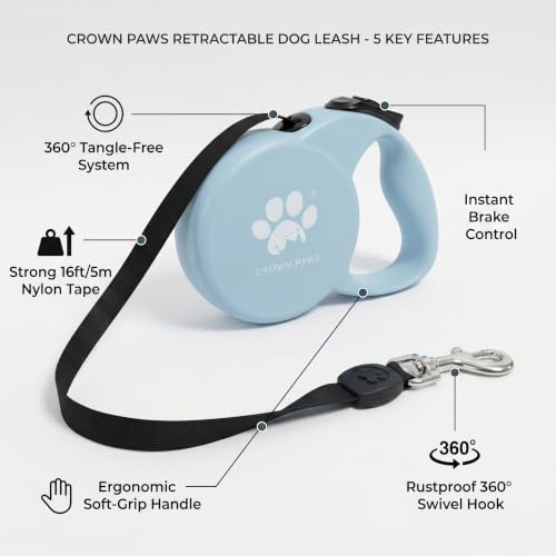 Chew Proof Retractable Dog Leash for Large Dogs, 16ft Heavy Duty Dog Lead with Anti-Chewing Steel Wire Rope, Tangle-Free 360° Swivel, One-Hand Brake & Lock, Blue L - color: Blue, size: Large