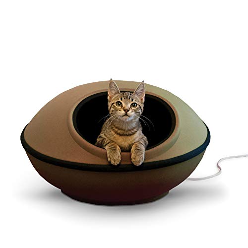 K&H Pet Products Heated Cat Bed for Large Cats, Thermo-Kitty Mod Dream Pod Heated Cat Cave Tent House Bed for Indoor, Warming, Washable Cushion, Waterproof Heater, Safety Listed - 22in Round Tan - color: Tan/Heated