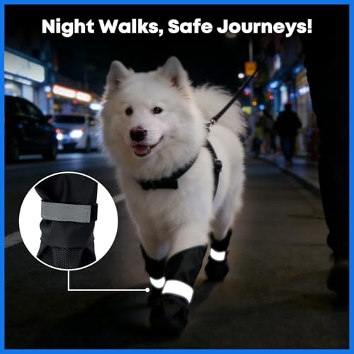 Winter Dog Boots with Leg Protection, Non-Slip Sole for Small & Medium Dogs - Waterproof Adjustable Straps, Paw Protector for Outdoor Walking & Hiking (M) - size: M