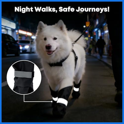 Winter Dog Boots with Leg Protection, Non-Slip Sole for Small & Medium Dogs - Waterproof Adjustable Straps, Paw Protector for Outdoor Walking & Hiking (M) - size: M