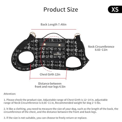 Wakytu Dog Lift Harness Dog Carrier Sling for Small Dogs & Cats,XS | stylish puppy sling carrier with handle & pocket,adjustable leash,walking & travel - color: 2.0 Black, size: X-Small(2-5 LBS)