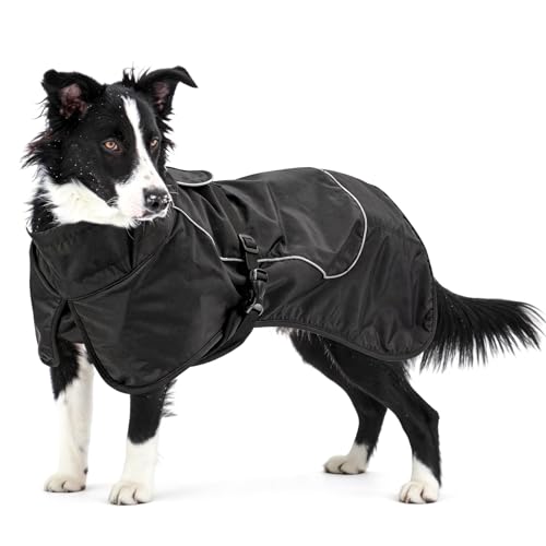 Waterproof Dog Raincoat, Windproof Rain Jacket with Velvet Lining for Outdoor Windy Weather, Breathable Full-Body Coverage Dry Suit Coat with Reflective Strips for Extra Large Dog (Black, XXL) - color: Black, size: XXL