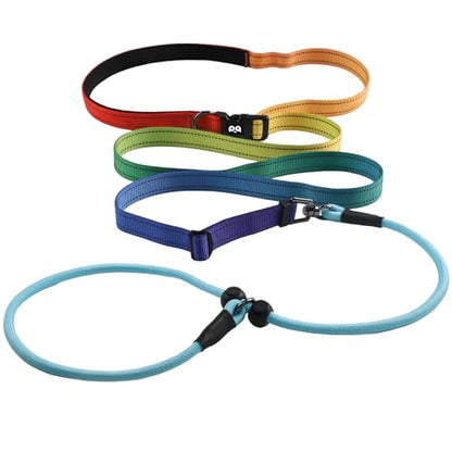 QQPETS Adjustable Slip Lead Dog Leash, Hands Free Waist Leash for Dog Walking, Reflective Training Lead with 360° Swivel Anti-Tangle, 4-7 ft Length for All Breeds - color: Vibrant Gradient