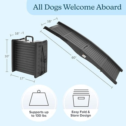Nonslip Dog Ramp - 60-Inch Tri-Fold Incline with Raised Sides for Pets - Portable Ramps for Dogs to Get into a Car, Truck, SUV or Home by PETMAKER - size: 60" x 16"