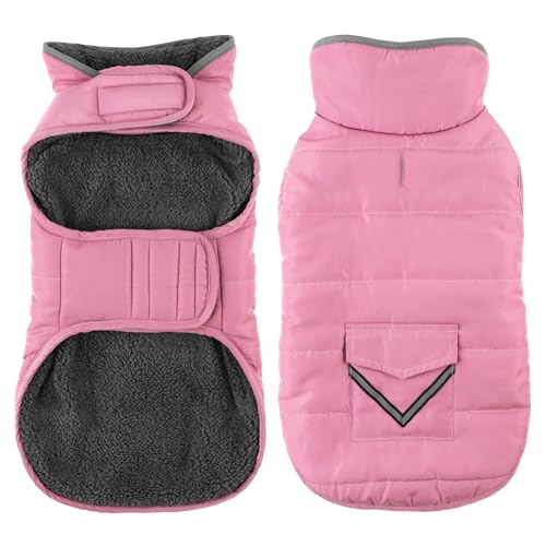 Petglad Dog Coat, Waterproof Dog Winter Jacket with Pocket, Reflective Adjustable Pet Snow Vest, Warm Cozy Fleece Sweater for Small Medium Extra Large Dogs - Light Pink, XS - color: Light Pink, size: XS(Chest Girth:8.7-12.6")