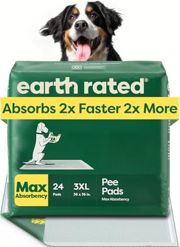 Earth Rated Puppy Pads, Max Absorbency Pee Pads for Dogs, Absorbs 2X Faster & 2X More, Leak Prevention, Potty Training, Fragrance-Free, Unscented, 3XL, 36” x 36”, 24 Count - size: 3XL 36"x36" 24-ct