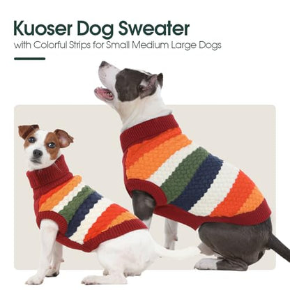Kuoser Dog Sweater, Large Sweaters for Dogs Doggy Turtleneck Christmas Thanksgiving Outfit, Thick Warm Knitted Dog Winter Vest Puppy Fall Sweater, Pet Cold Weather Sweatshirt Warm Clothes, Red L - color: Red, size: Large (Chest: 18.9''; Weight: 13 - 16LB)