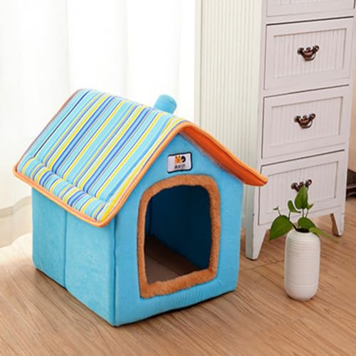 Dog House Cute Indoor Puppy Cave Cat Nest with Removable and Washable Cushion Plush Kennel Pet Bed - color: Blue, size: M