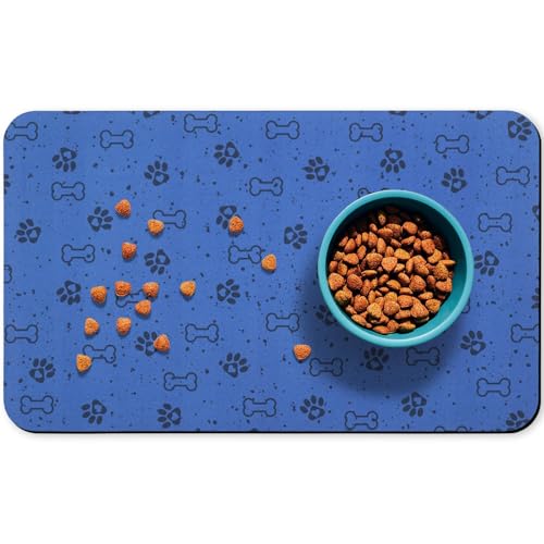 Dog Food Mats,Cat Absorbent Water Bowl Feeding Mats Pet Placemats for Food and Water Spot 12 * 20 inch - color: Blue, size: 20"L x 12"W